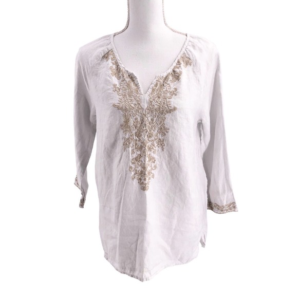 Sympli NYC Womens Size Small Embroidered 100% Linen Bohemian Tunic Pullover - Picture 1 of 8